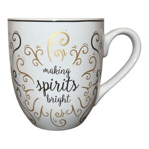 Fitz and Floyd Ceramic Mug with Making Spirits Bright Quote, 10 oz, White and Go